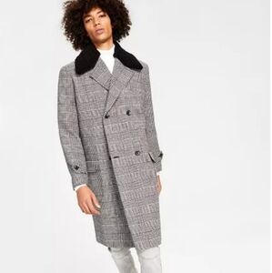 INC International Concepts Coat Mens Small Ashton Glen Plaid Wool Blend Long